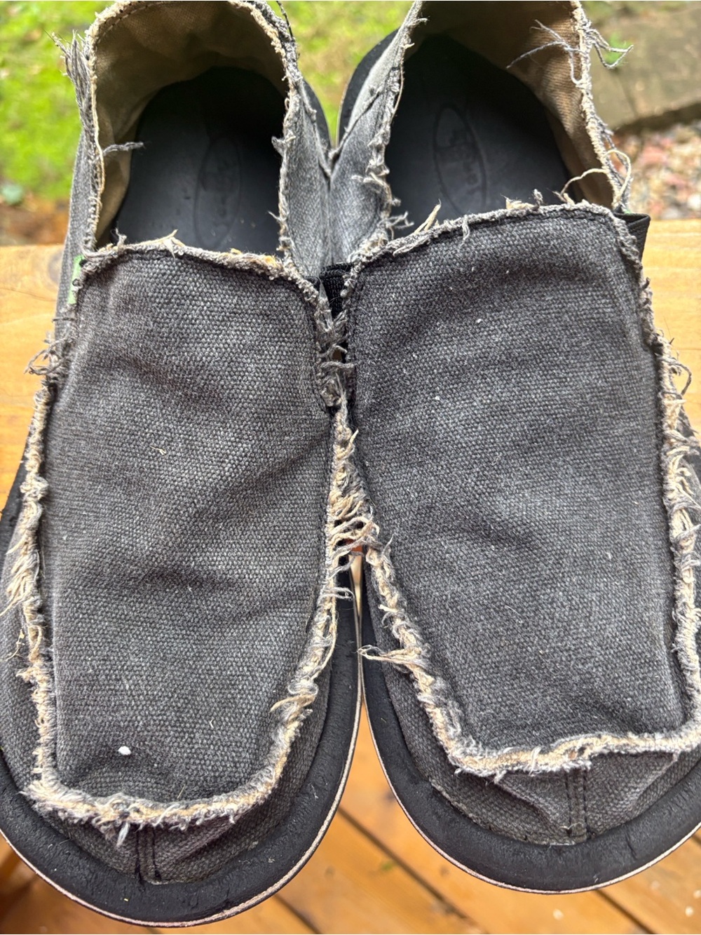 Sanuk charcoal grey Frayed Canvas Slip-On Loafers